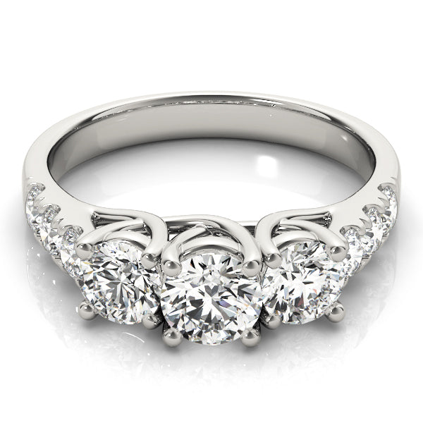 Round Three-Stone Trellis Pave Diamond Engagement Ring