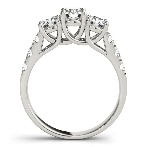 Round Three-Stone Trellis Pave Diamond Engagement Ring