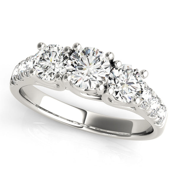 Round Three-Stone Trellis Pave Diamond Engagement Ring