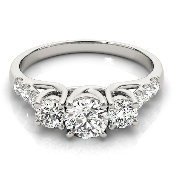 Round Three-Stone Trellis Pave Diamond Engagement Ring