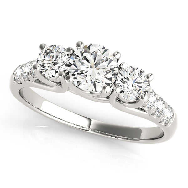 Round Three-Stone Trellis Pave Diamond Engagement Ring