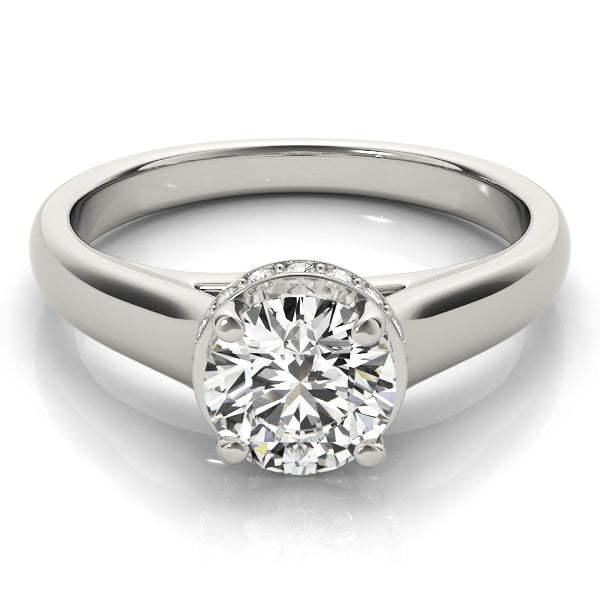 Round Diamond Trellis Solitaire Diamond Engagement Ring with Hidden Halo