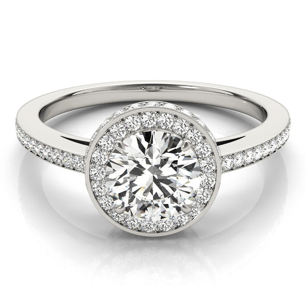 Vintage Round Channel-Set Halo Diamond Engagement Ring with Hidden Accents