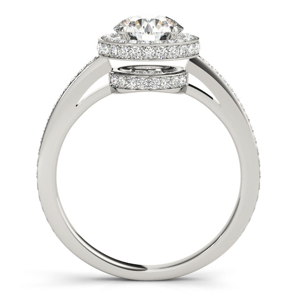 Vintage Round Channel-Set Halo Diamond Engagement Ring with Hidden Accents