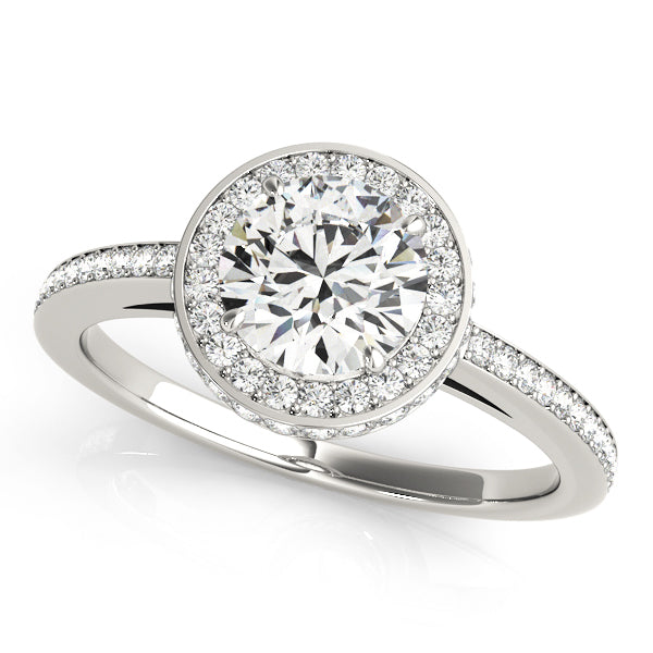 Vintage Round Channel-Set Halo Diamond Engagement Ring with Hidden Accents