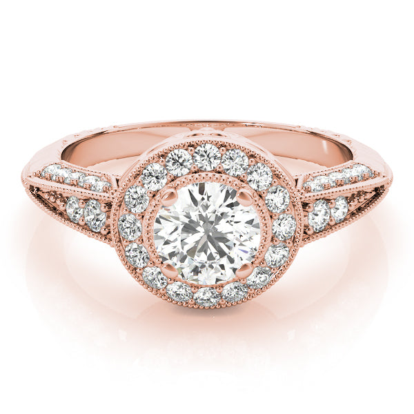 18K Rose Gold Round Diamond Halo Engagement Ring