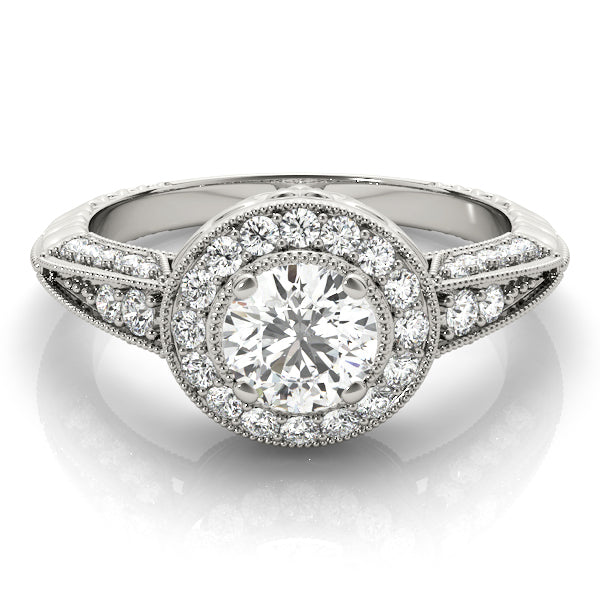 Platinum 7/8 ct Round Diamond Halo Engagement Ring