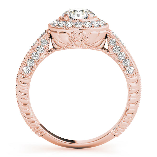 18K Rose Gold Round Diamond Halo Engagement Ring