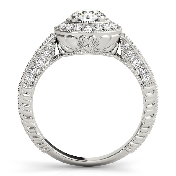 Platinum 7/8 ct Round Diamond Halo Engagement Ring