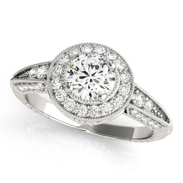 18K White Gold 0.88 ctw Round Diamond Halo Ring