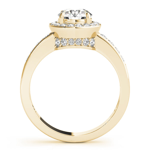 14K Yellow Gold Round Diamond Halo Engagement Ring
