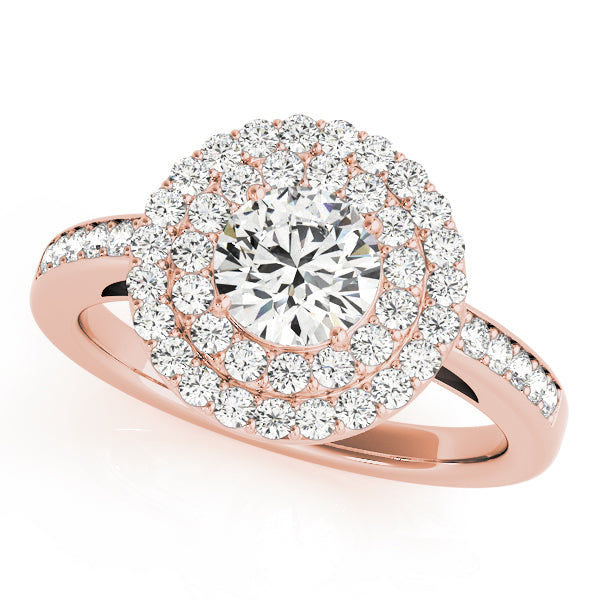 18K Rose Gold Round Diamond Halo Engagement Ring