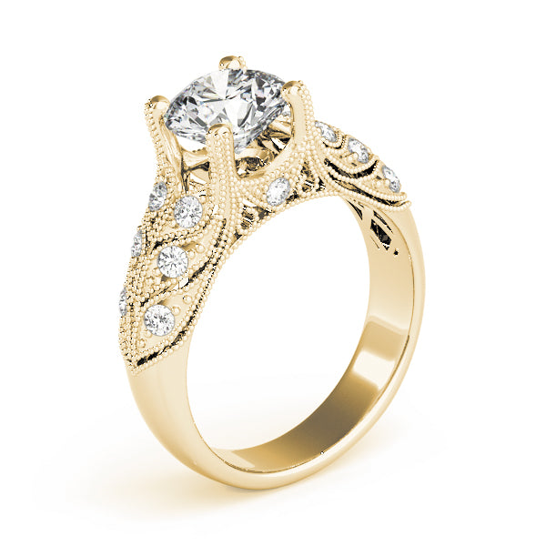 STYLE# 83894 - 1 1/2CT Antique Nature-Inspired Round Diamond Engagement Ring With Milgrain Accents