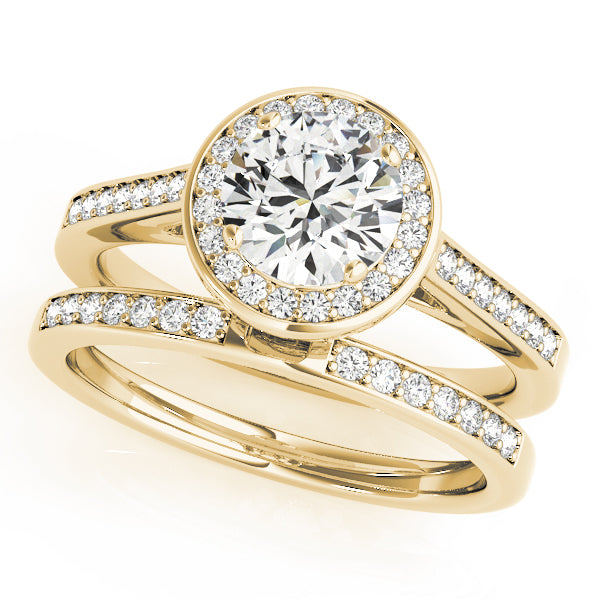 18K Yellow Gold Round Diamond Halo Engagement Ring