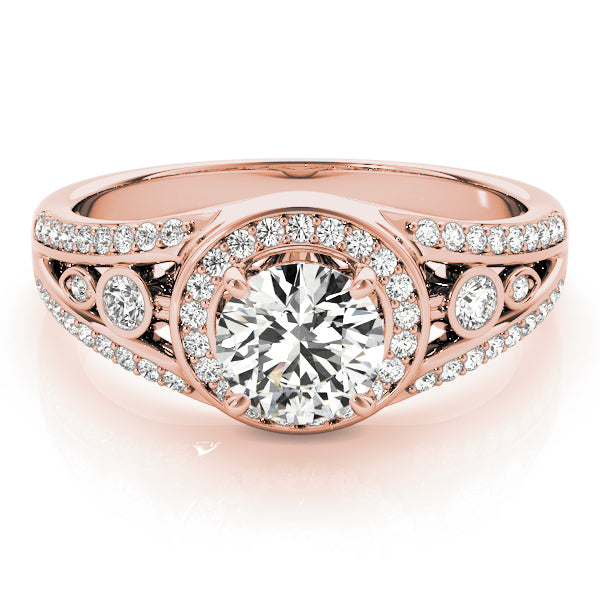 14K Rose Gold Diamond Halo Engagement Ring 1 ctw