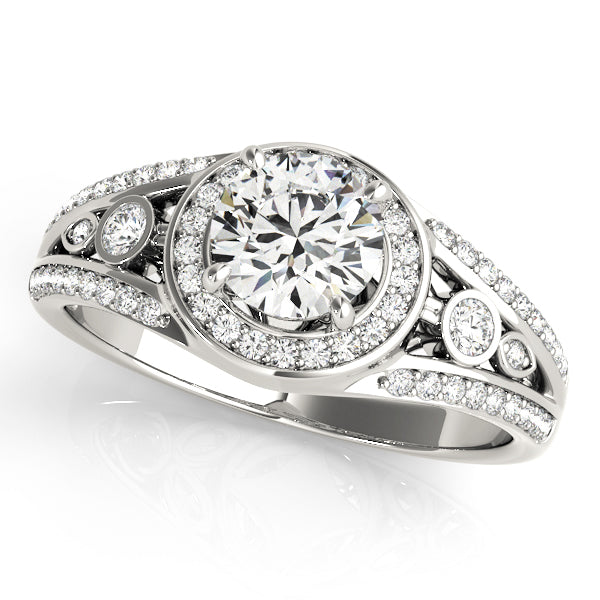 14K White Gold Diamond Halo Engagement Ring 1 ctw