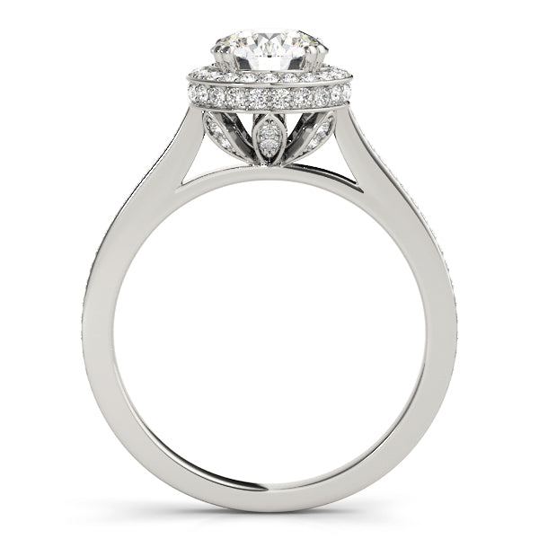 Round Halo Cathedral Channel Set Halo Diamond Engagement Ring