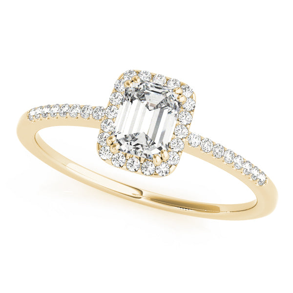 14K Yellow Gold 1ct Emerald Diamond Halo Ring