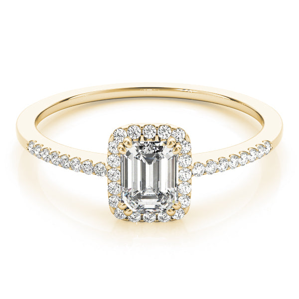 14K Yellow Gold 1ct Emerald Diamond Halo Ring