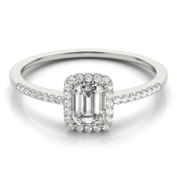 Platinum Emerald Diamond Halo Engagement Ring