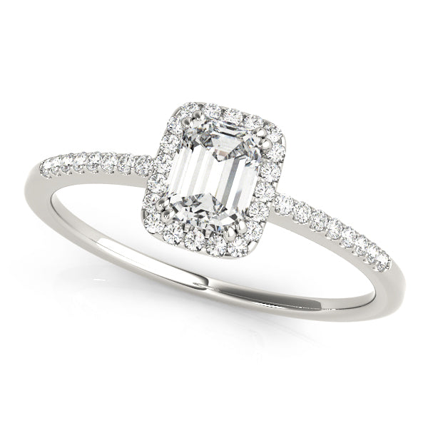 Platinum Emerald Diamond Halo Engagement Ring