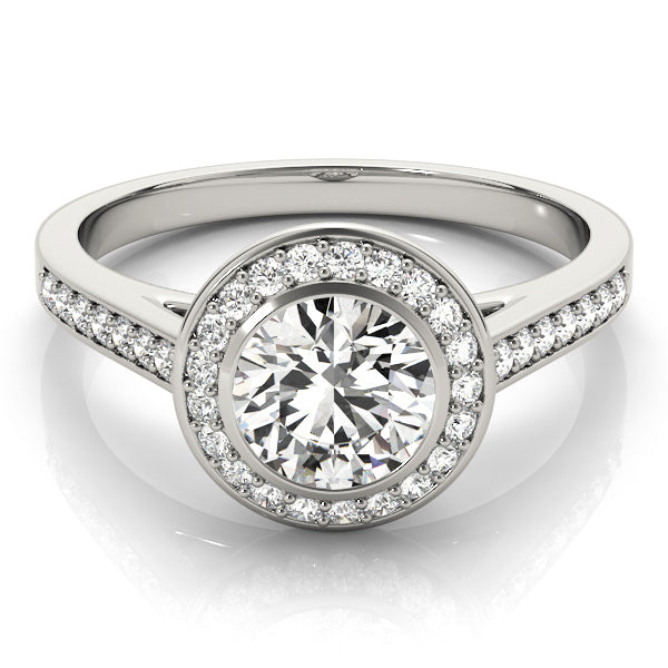 Round Cathedral Basket Channel-Set Diamond Halo Engagement Ring