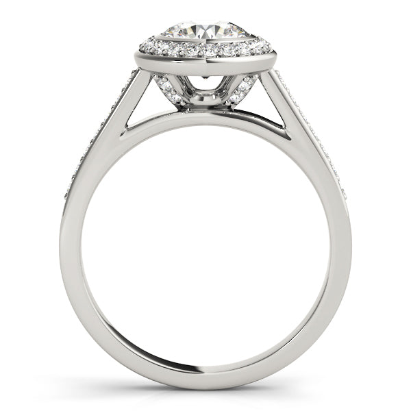 Round Cathedral Basket Channel-Set Diamond Halo Engagement Ring