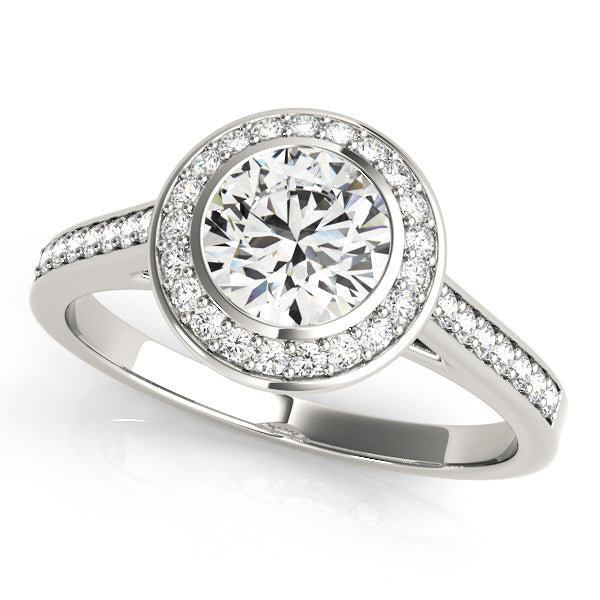 Round Cathedral Basket Channel-Set Diamond Halo Engagement Ring