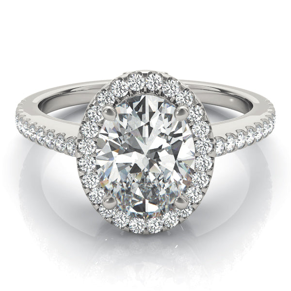 18K White Gold Oval Diamond Engagement Ring with Halo