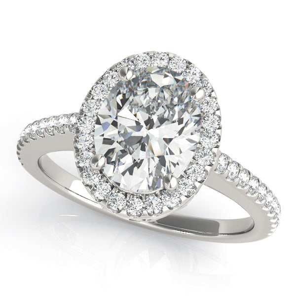 18K White Gold Oval Diamond Engagement Ring with Halo