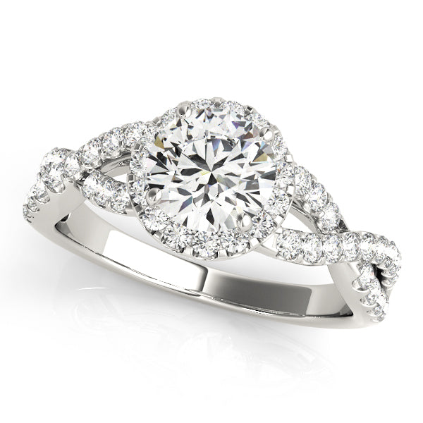 1/2 CT Round Floating center Diamond Halo with twisted Pave Shank Engagement Ring