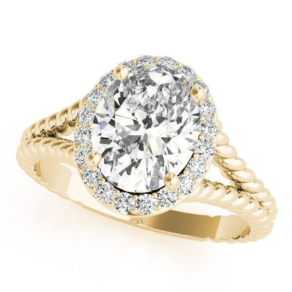 14K Yellow Gold Oval Diamond Halo Engagement Ring