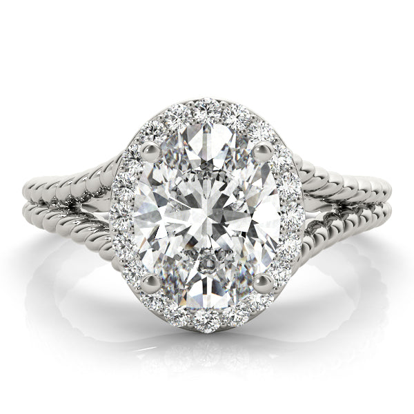 14K White Gold Oval Diamond Engagement Ring with Halo