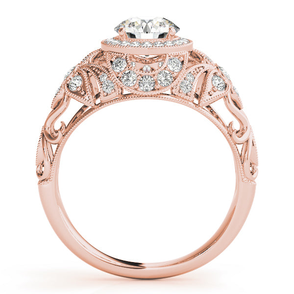 14K Rose Gold Round Diamond Halo Engagement Ring