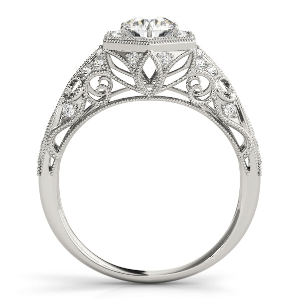 Antique Style Round Diamond Engagement Ring with Accent Pieces