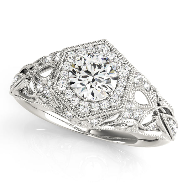 Antique Style Round Diamond Engagement Ring with Accent Pieces