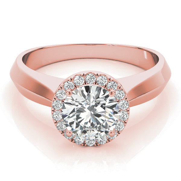 14K Rose Gold Round Diamond Halo Engagement Ring