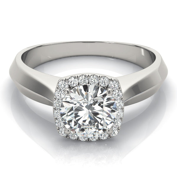14K White Gold Round Diamond Halo Engagement Ring