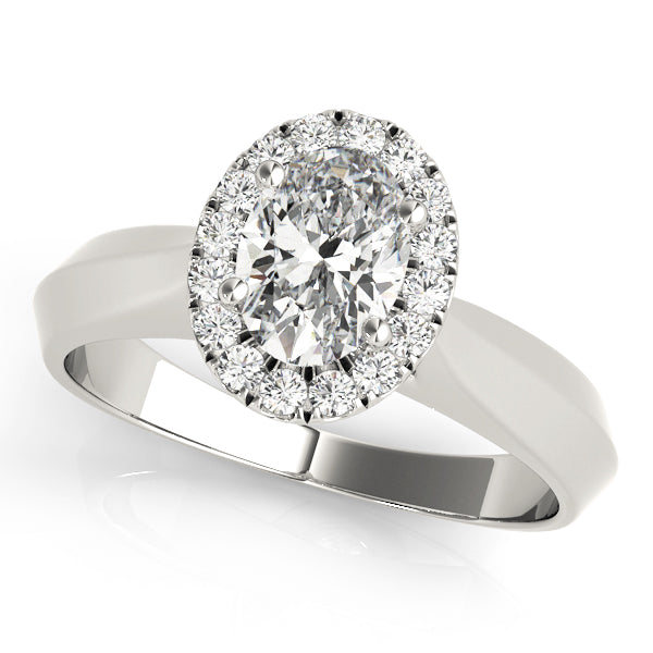 14K White Gold Oval Diamond Engagement Ring with Halo