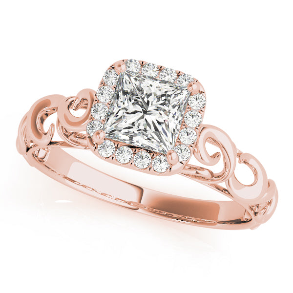 14K Rose Gold Diamond Halo Engagement Ring