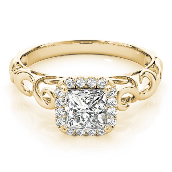 14K Yellow Gold Diamond Halo Engagement Ring