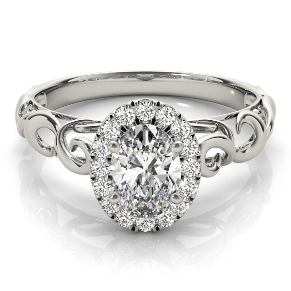 18K White Gold Oval Diamond Engagement Ring with Halo