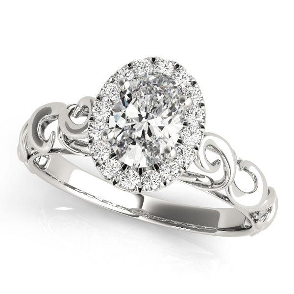 18K White Gold Oval Diamond Engagement Ring with Halo