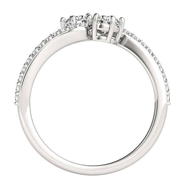 White Gold Multi-Diamond Two Stone Ring
