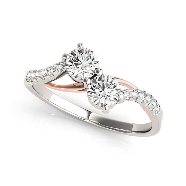 14K White Gold Multi-Diamond Two Stone Ring