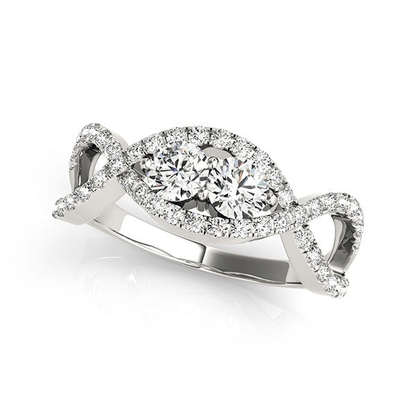 14K White Gold Multi-Diamond Two Stone Ring