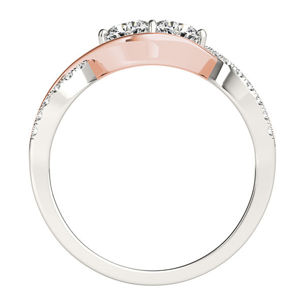 18K White Gold Multi-Diamond Two Stone Fashion Ring