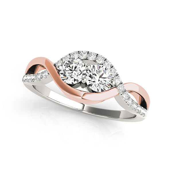14K Multi-Diamond Two Stone Ring