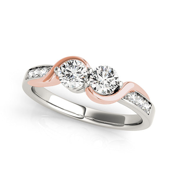 White Platinum Multi-Diamond Two-Stone Ring