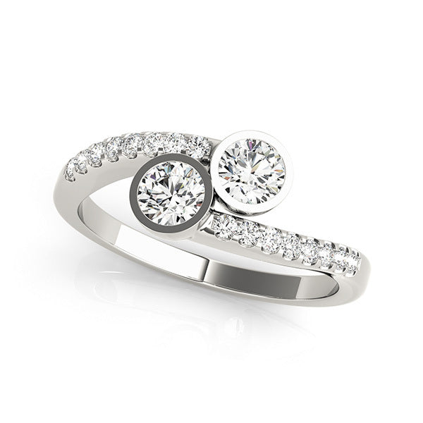 14K White Gold Multi-Diamond Two Stone Ring